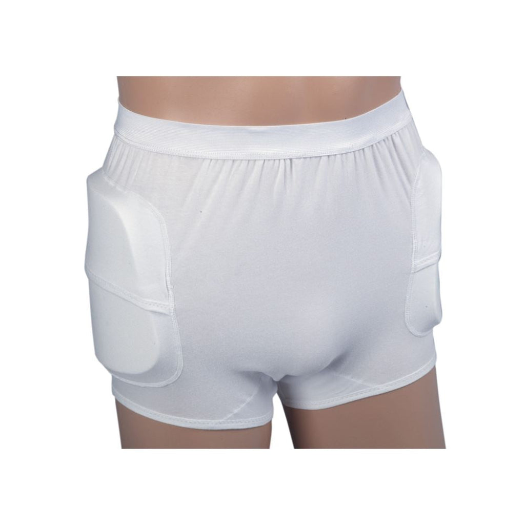 White athletic shorts with mesh panels on a white background