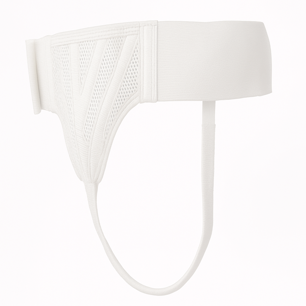 White athletic neck support brace on a white background