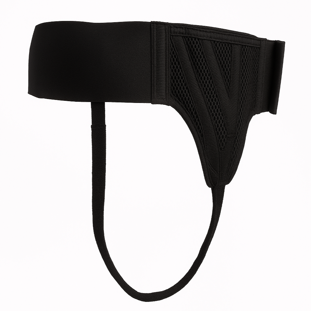 Black athletic belt with mesh design on a white background