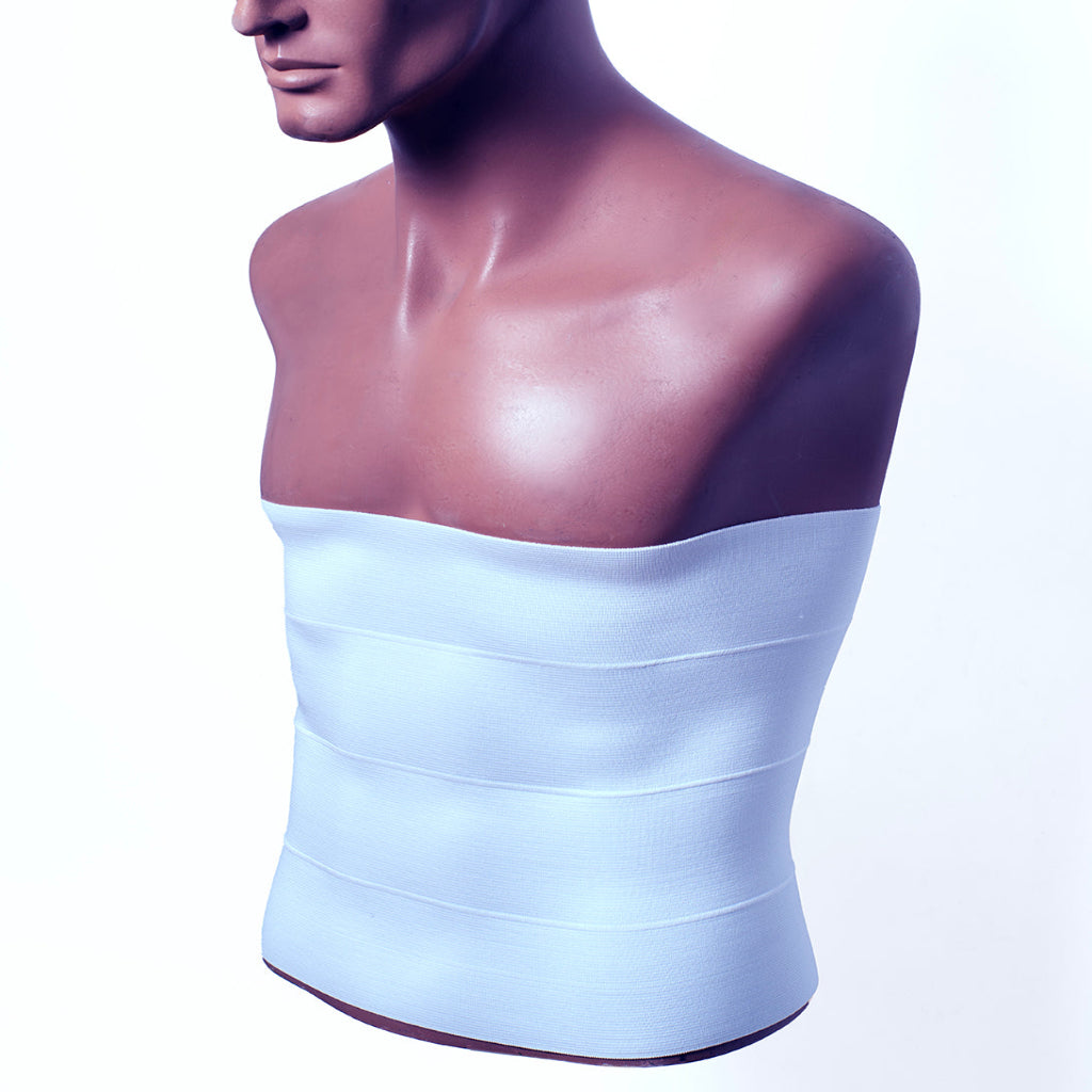 White strapless top on a mannequin bust against a white background